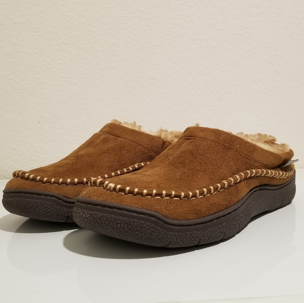 Zigzagger Men Slipper Microsuede Fur Brown Size 7-8 Slip on Indoor Outdoor Foam